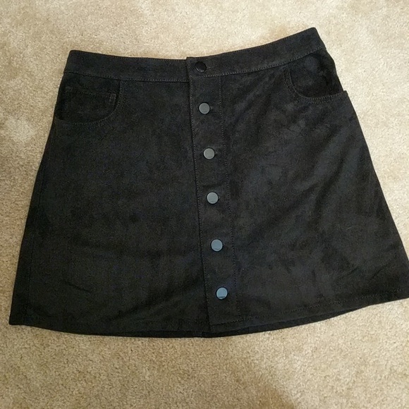 Express Button Front Faux Suede Mini Skirt. - Picture 1 of 5